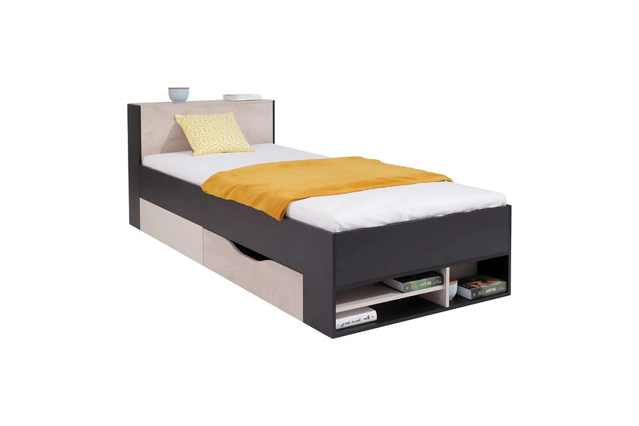Schlafzimmer Set – 7 Teile – PLANET System – Sonoma / Schwarz – Funktionale Möbel ohne Matratze