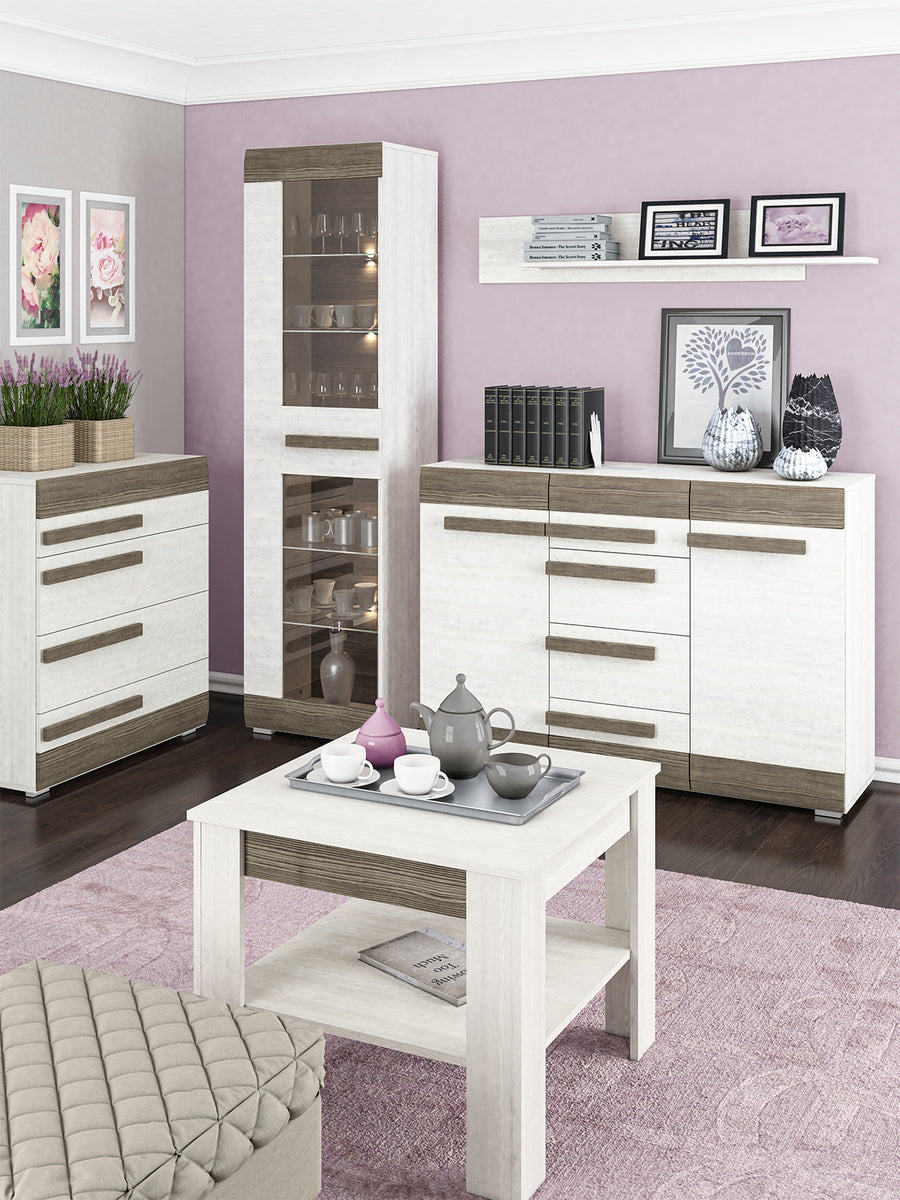 Vitrine – BLANCO 0201 – Elegante Schmalvitrine mit Glaselementen