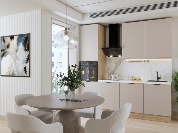 Küchenzeile – Livaro – 240 cm, KU-S23, Beige / Sonoma Eiche (ohne Arbeitsplatte & Elektrogeräte)
