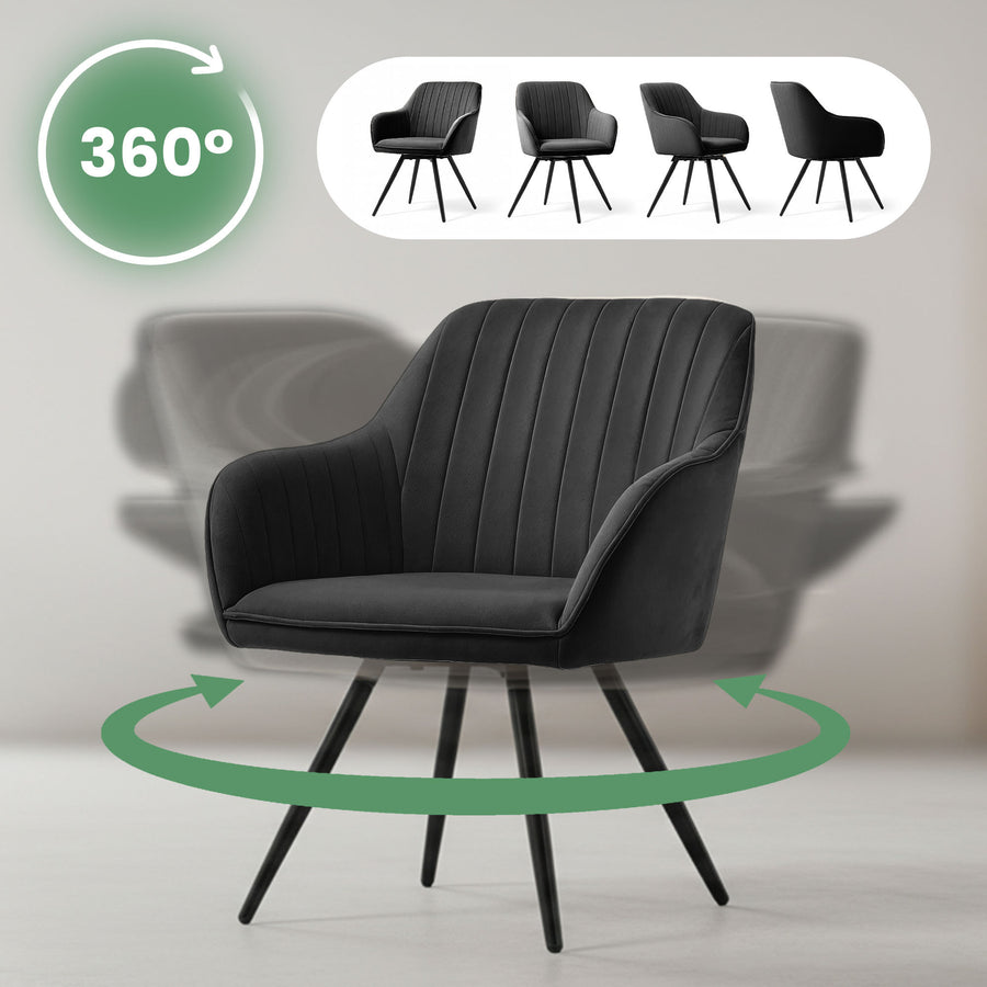 stuhl Set – TURNO – Veloursstuhl mit 360° Drehfunktion und modernen Steppnähten