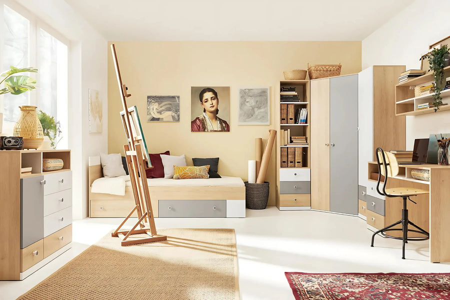 Bett – PIXEL System – 90–120 cm – Funktionales Einzelbett für Kinderzimmer Ohne Matratze
