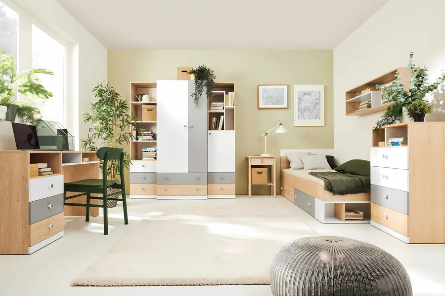 Bett – PIXEL System – 90–120 cm – Funktionales Einzelbett für Kinderzimmer Ohne Matratze