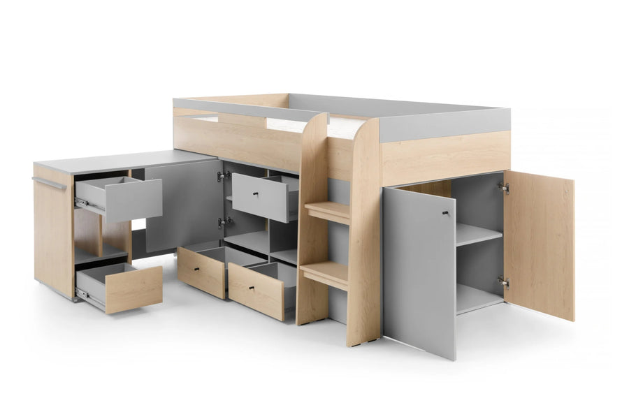 Funktionsbett – ORO System 08 – Praktisch mit Stauraum und Schreibtisch – Ohne Matratze