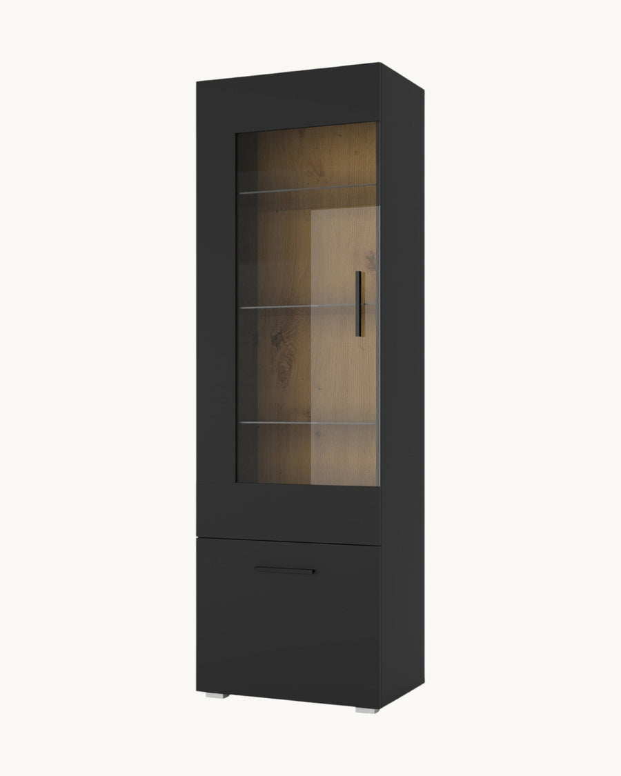 Vitrine – ANETTE – 60 cm Schwarz Matt / Artisan Eiche