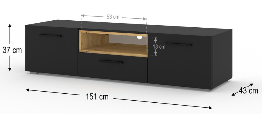 TV-Lowboard – ANETTE – 151 cm Fernsehschrank mit Holzoptik