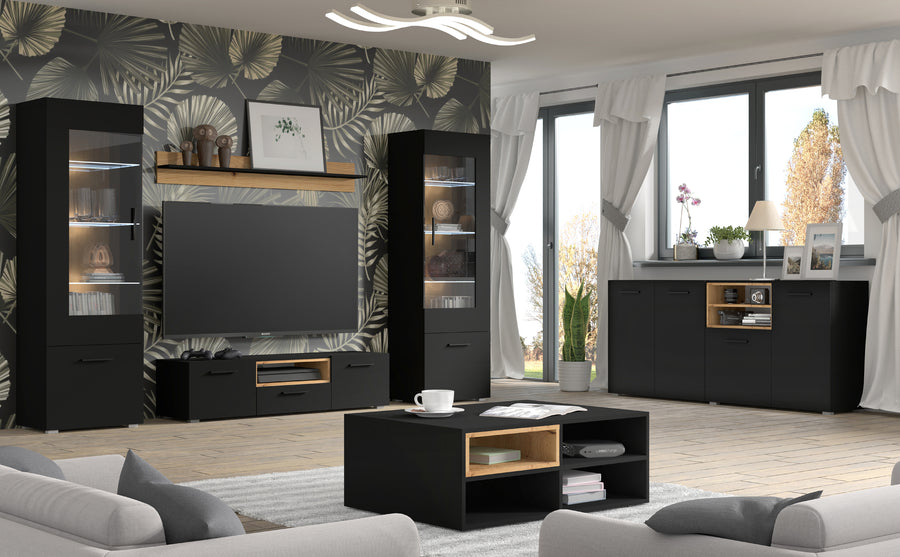 Vitrine – ANETTE – 60 cm Schwarz Matt / Artisan Eiche