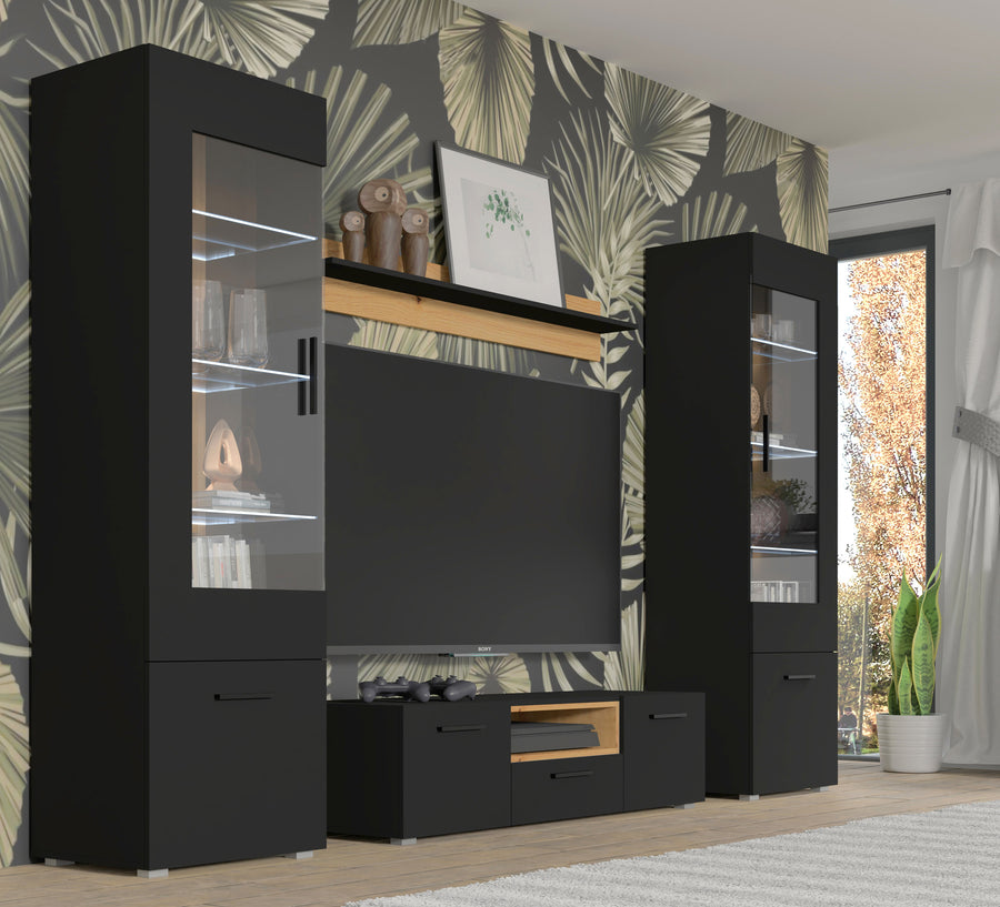 Vitrine – ANETTE – 60 cm Schwarz Matt / Artisan Eiche