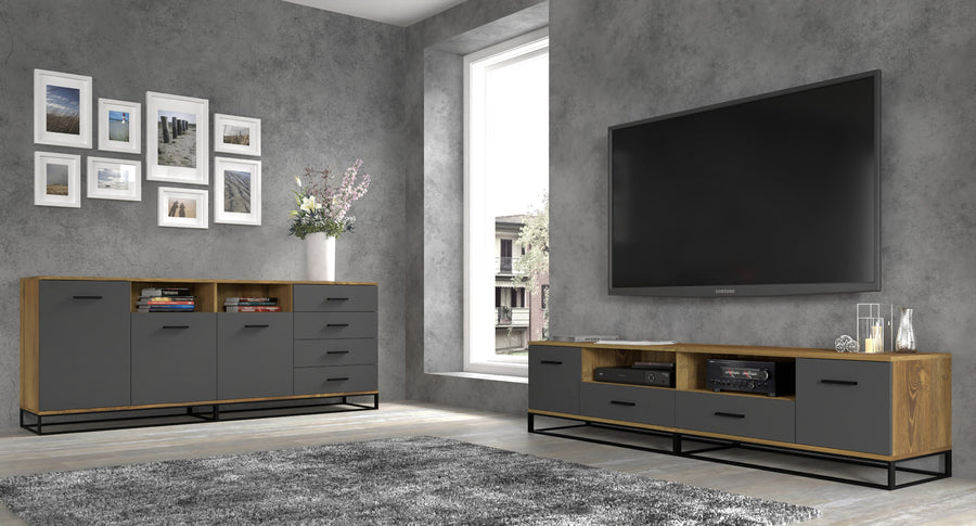 TV-Lowboard – ARSEN – Industrial-Stil mit Metallgestell 190 cm