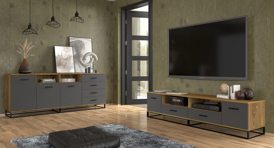 TV-Lowboard – ARSEN – Industrial-Stil mit Metallgestell 190 cm