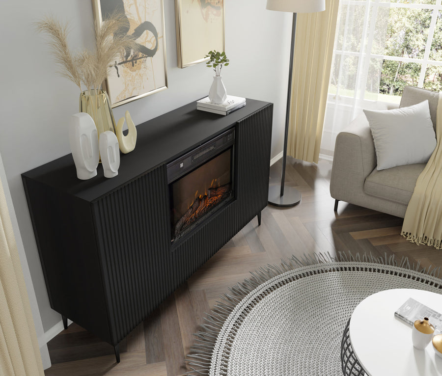 Kommode – RAVENNA B – 140 cm Sideboard mit integriertem Elektrokamin und Stauraum