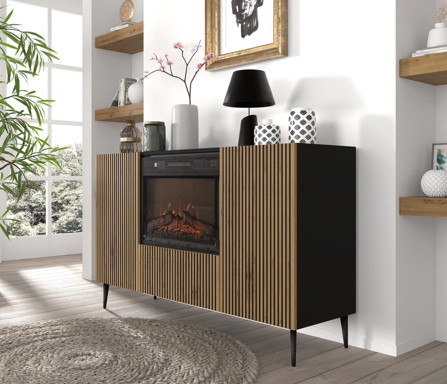 Kommode – RAVENNA B – 140 cm Sideboard mit integriertem Elektrokamin und Stauraum