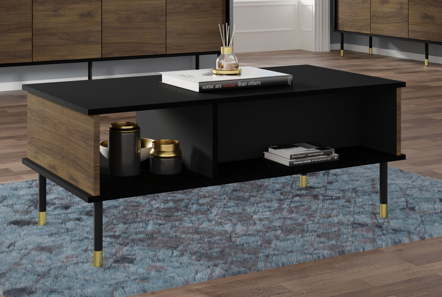 Couchtisch – SHERWOOD – 110 cm Moderner Wohnzimmertisch mit Ablagefächern