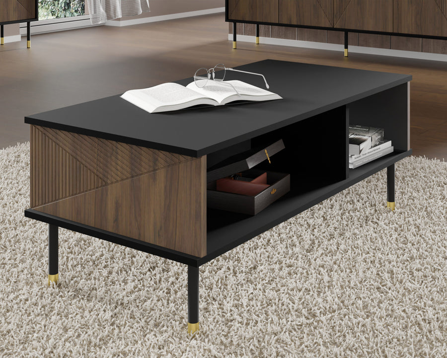 Couchtisch – WOODY IV – 110 cm Moderner Wohnzimmertisch mit Fräsfronten