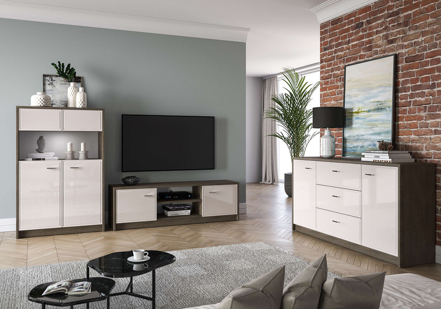 Wohnzimmer Set 3-teilig – AVANTE – Modernes Möbelset mit LED-Beleuchtung und viel Stauraum