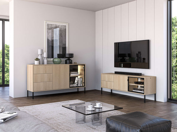 Wohnzimmer Set 2-teilig – BARNEE – Modernes Design mit LED-Beleuchtung und großzügigem Stauraum