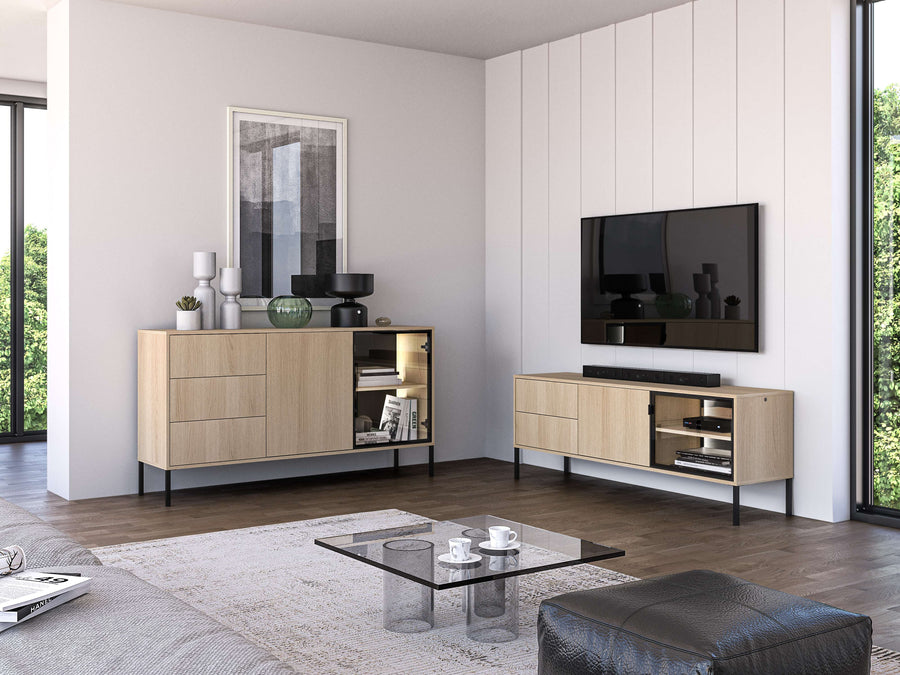 Wohnzimmer Set 2-teilig – BARNEE – Modernes Design mit LED-Beleuchtung und großzügigem Stauraum