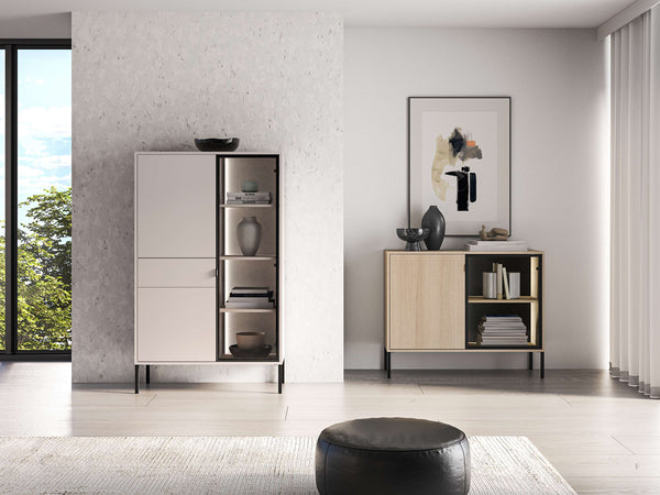 Wohnzimmer Set 2-teilig – REYNOS – Modernes Möbelset mit LED-Beleuchtung und Push-to-Open System