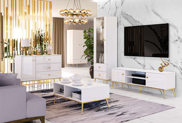 Wohnzimmer Set 5-teilig – GOLDIN – Elegantes Glamour-Design für stilvolle Wohnräume