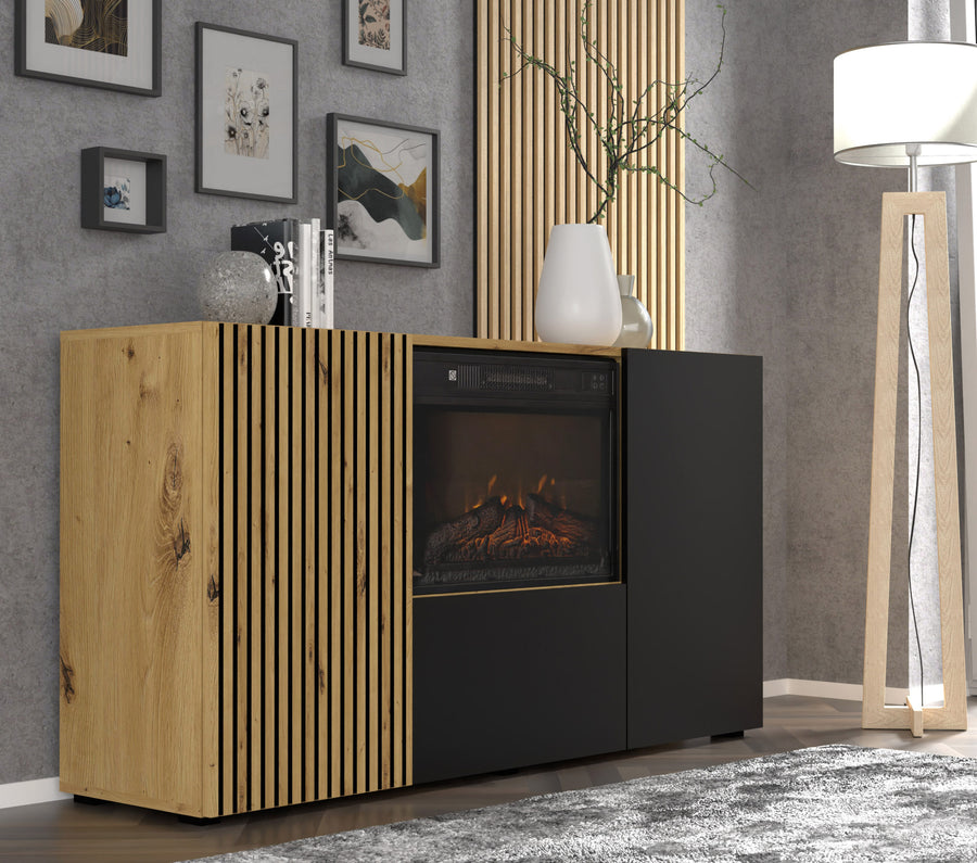 Kommode – AURIS I – 148 cm mit Kamin und Push-to-Open