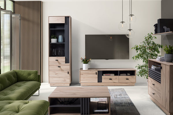 ALLMO System Wohnzimmer Set – 5 Teile – Sonoma Eiche – Zeitloses Design mit praktischen Funktionen