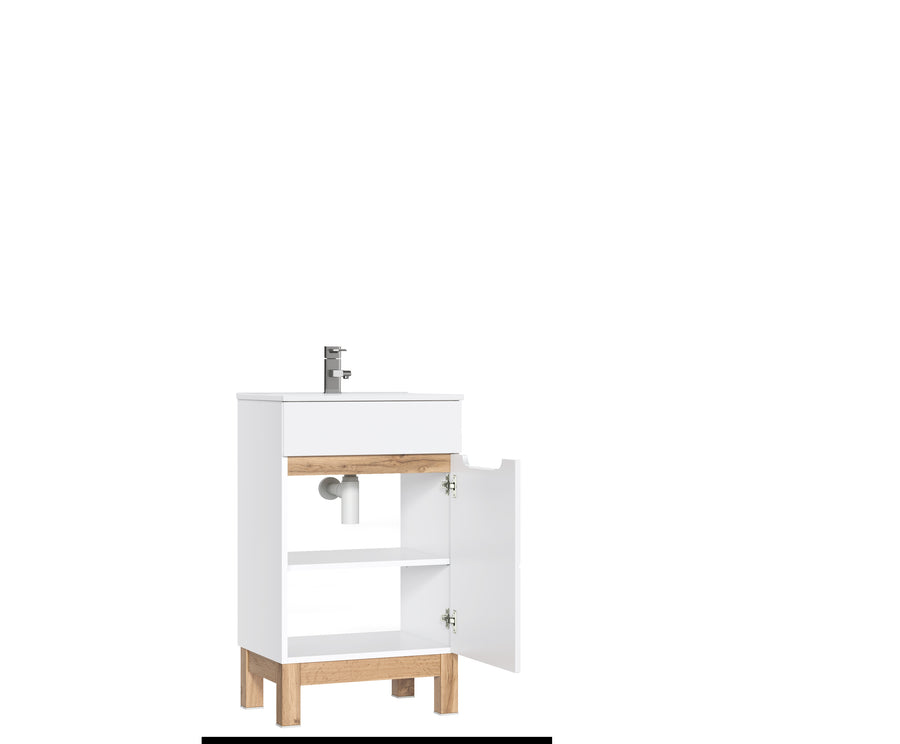 Badhochschrank – BALI – Schmaler Badezimmerschrank mit Hochglanz-Front