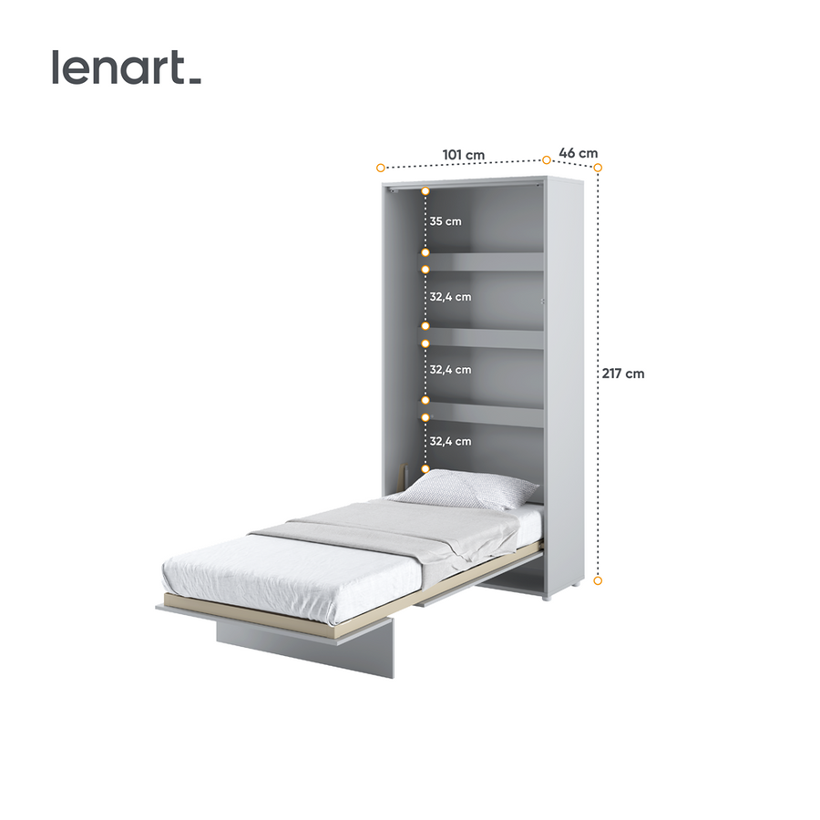 Klappbett – BED CONCEPT – Vertikales Wandbett 90×200 cm mit Metallrahmen