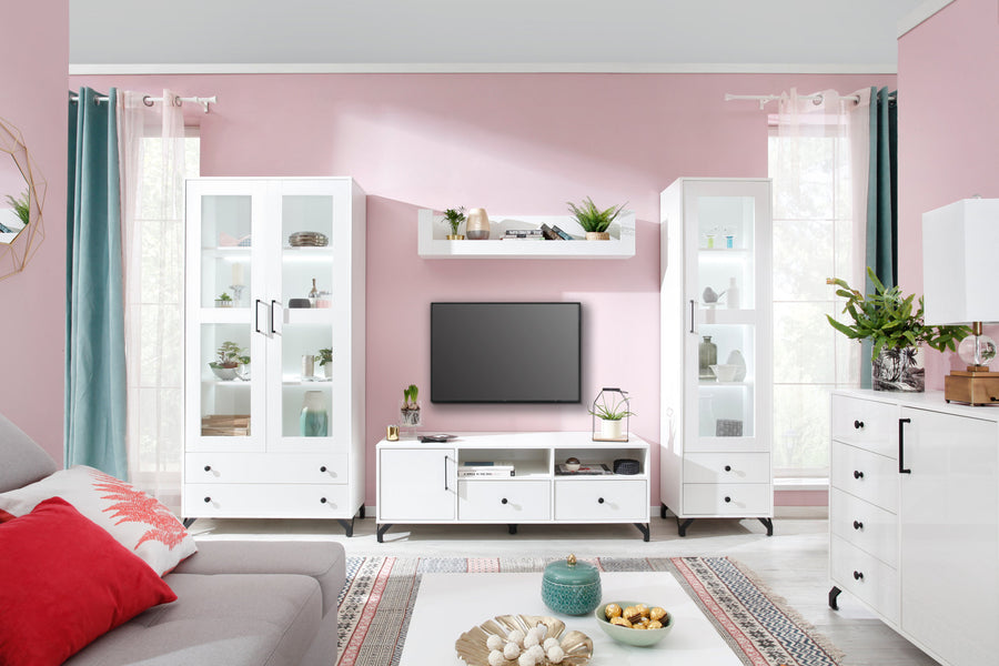 Wohnzimmer Set – 6 Teile – BERGEN System – Weiß – Modernes Design mit viel Stauraum