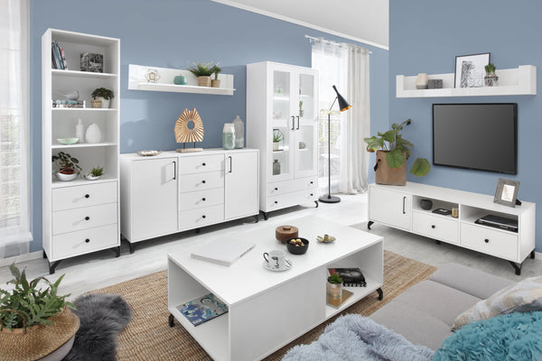Wohnzimmer Set – 7 Teile – BERGEN System – Weiß – Modernes Design für stilvolles Wohnen