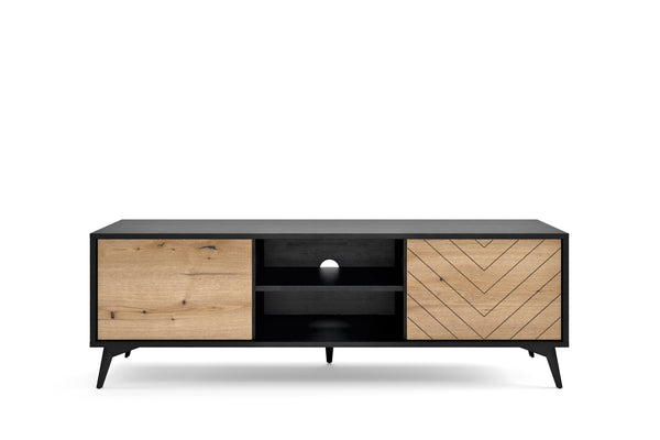 TV-Lowboard – DIAMOND – RTV 154, Eiche Evoke / Schwarz mit stilvollen Akzenten