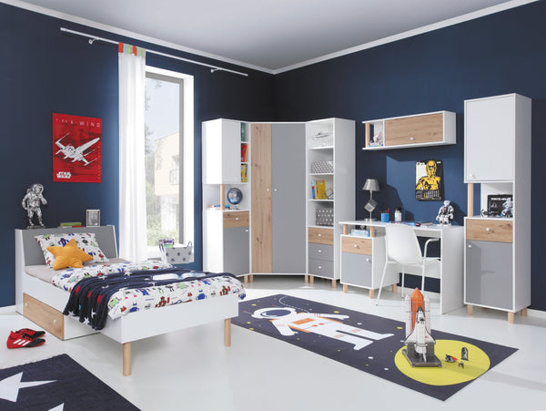 Schlafzimmer-Set – FARO – 7 Teile, Grau / Weiß
