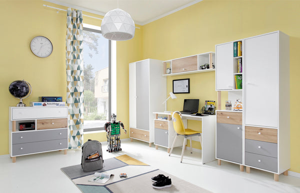 Schlafzimmer-Set – FARO – 6 Teile, Grau / Weiß, fürs Jugendzimmer