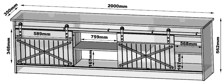 TV-Lowboard – GRANERO I – Modernes TV-Möbel mit Fräsfronten 200 cm