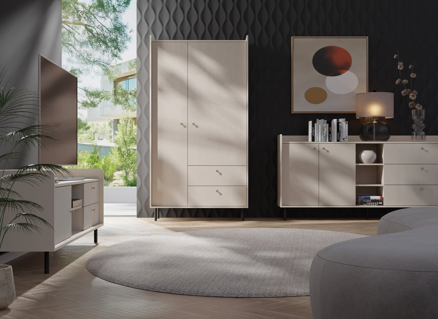 Schlafzimmer Set – 3 Teile – GRANDE System – Beige – Stilvolle Stauraumlösung für moderne Schlafzimmer