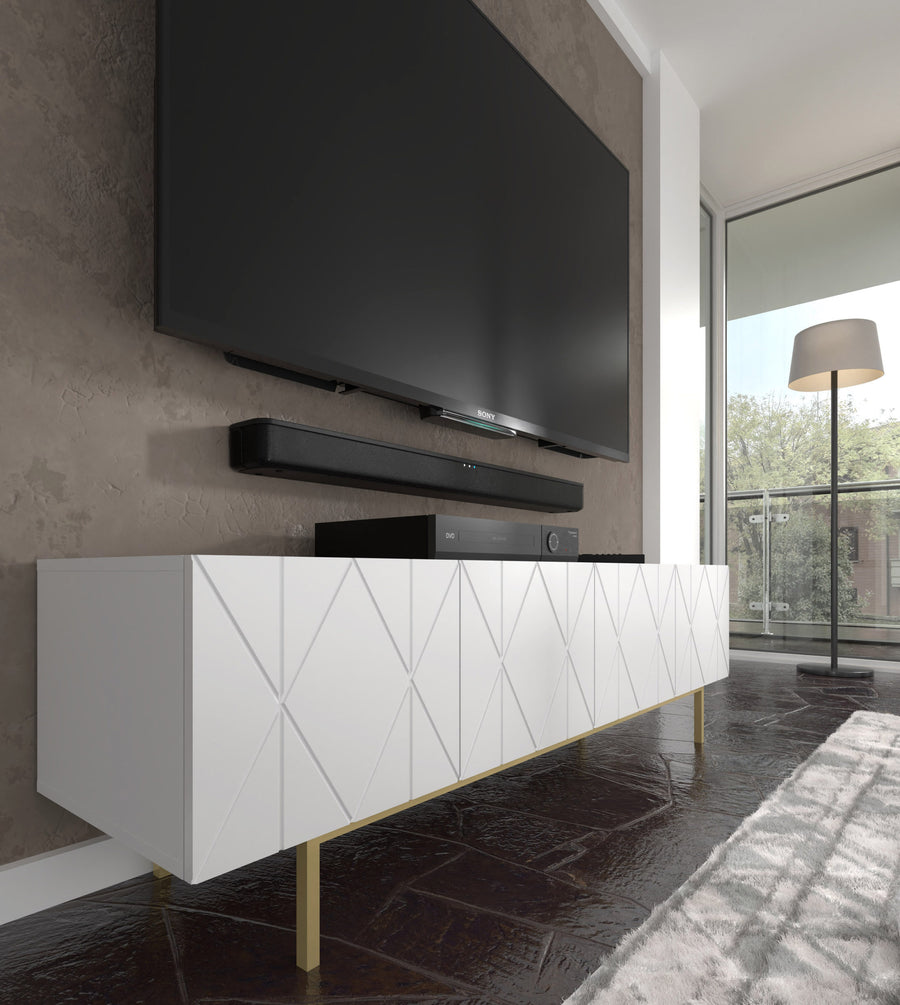 TV-Lowboard – KAIRO – Moderner Fernsehschrank mit Fräsfront und Metallgestell, 180 cm