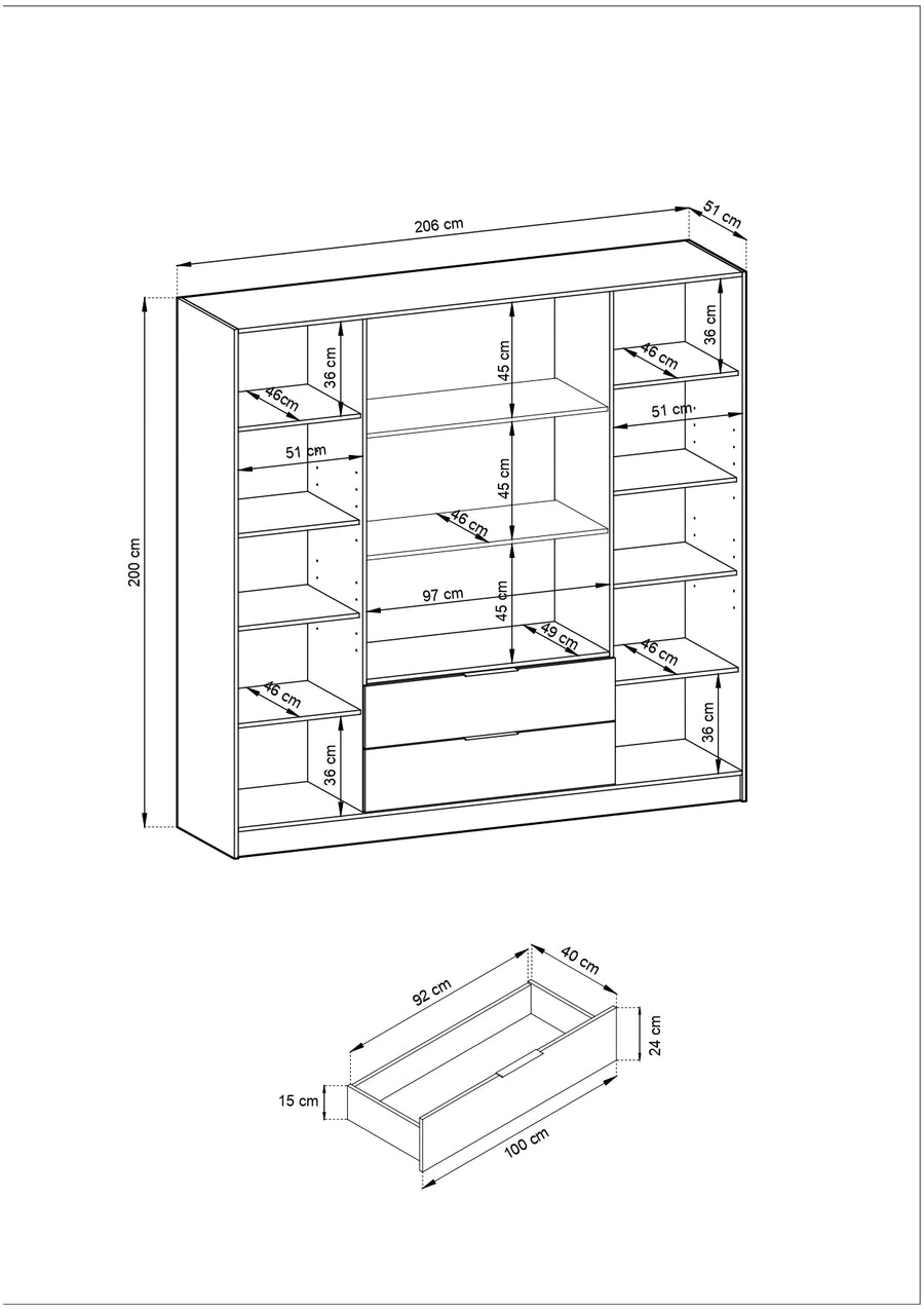 Kleiderschrank – KELLY 4D RD – Glasfront mit Aluminiumrahmen – Flexibler Stauraum