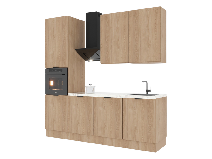Küchenzeile – Livaro – 240 cm, KU-S28, Sonoma Eiche / Weiß (ohne Arbeitsplatte & Elektrogeräte)