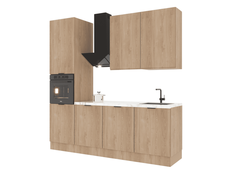 Küchenzeile – Livaro – 240 cm, KU-S28, Sonoma Eiche / Weiß (ohne Arbeitsplatte & Elektrogeräte)