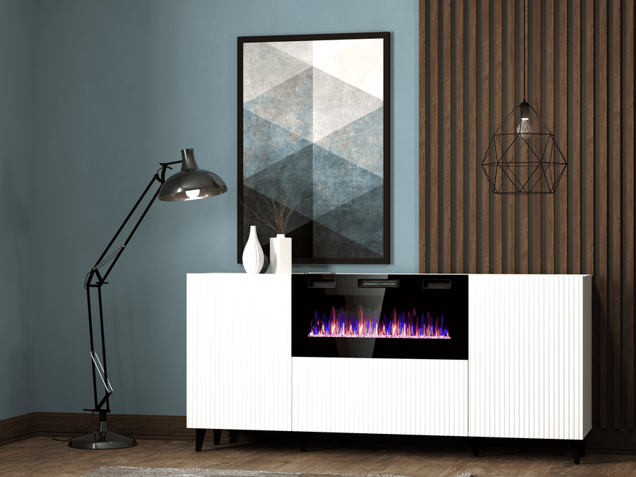Kommode – PAFOS I – Modernes Sideboard mit Elektrokamin und Fräsung 182 cm