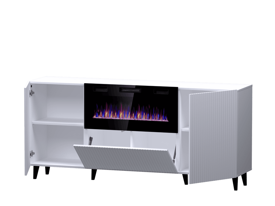 Kommode – PAFOS I – Modernes Sideboard mit Elektrokamin und Fräsung 182 cm