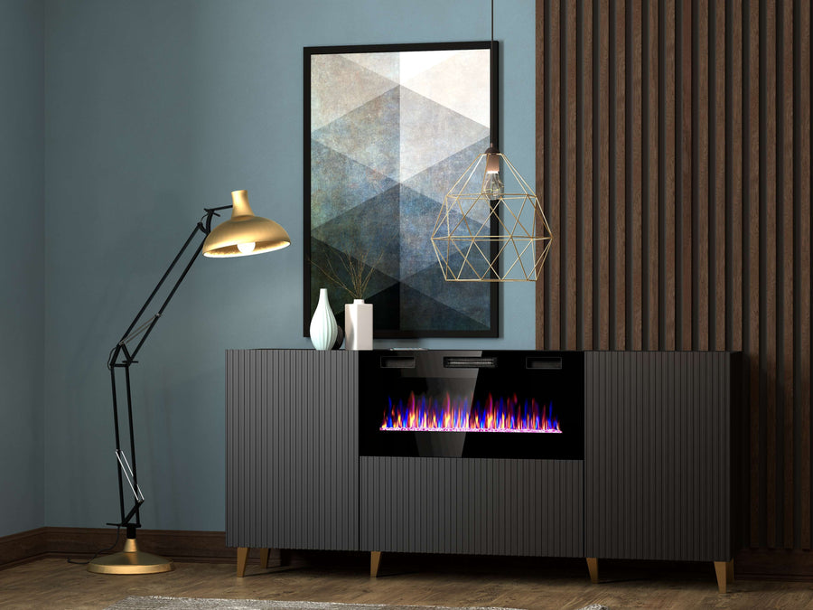 Kommode – PAFOS I – Modernes Sideboard mit Elektrokamin und Fräsung 182 cm