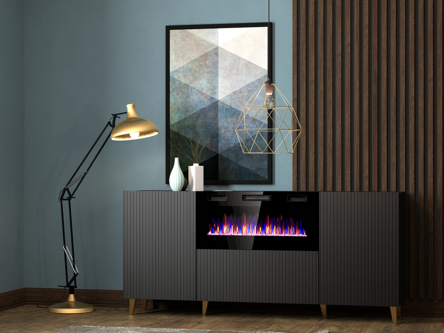 Kommode – PAFOS I – Modernes Sideboard mit Elektrokamin und Fräsung 182 cm