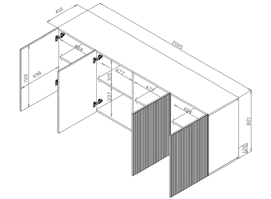 Kommode – PAFOS I – Elegante Anrichte mit Fräsfronten 200 cm