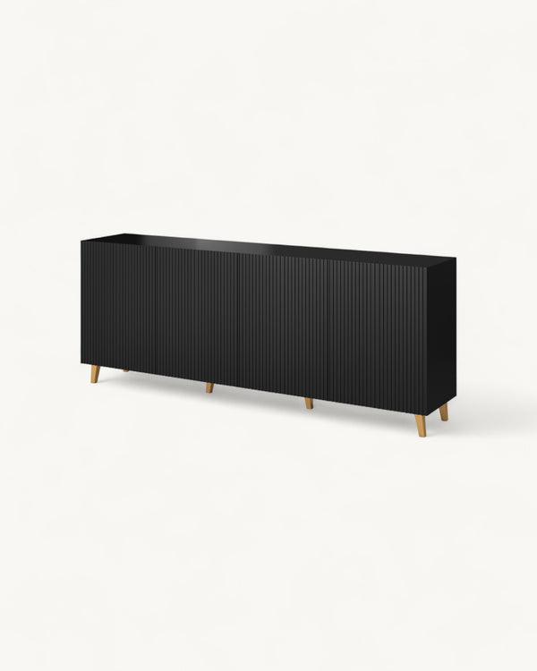 Kommode – PAFOS I – 200 cm Schwarz, elegante Anrichte mit Fräsfronten