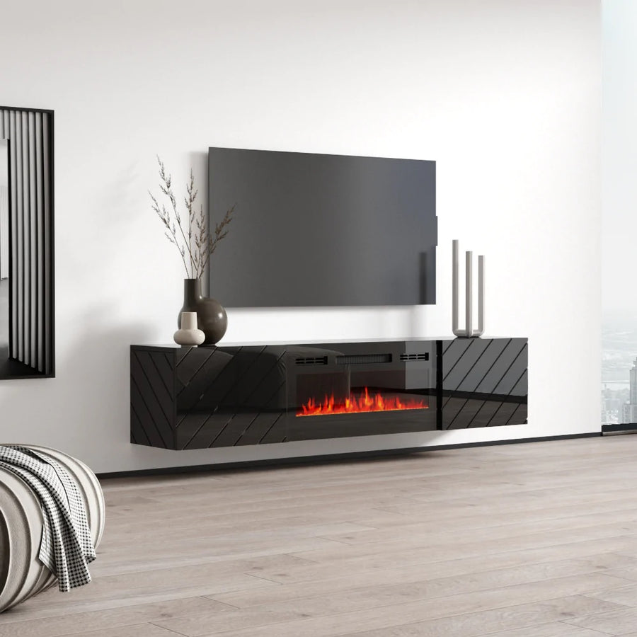 TV-Lowboard – ROXY – Hängendes Board mit Kamin