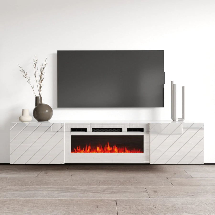 TV-Lowboard – ROXY – Hängendes Board mit Kamin