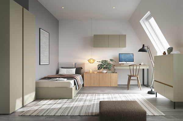 Schlafzimmer Set – LUCA System – 5 Teile, Grau – Praktisches Jugendzimmer für Kinder und Jugendliche, ohne Matratze