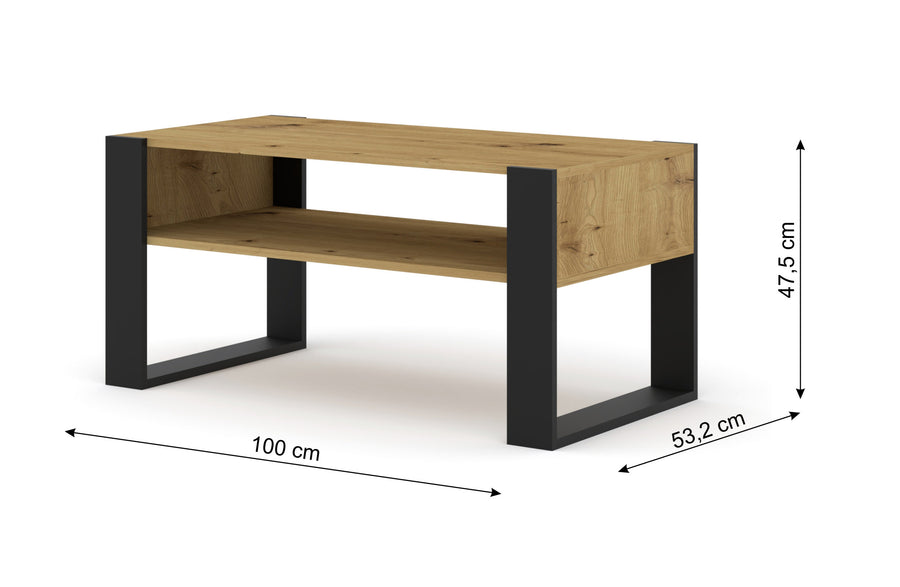 Couchtisch – MONDI – Artisan Eiche mit schwarzem Gestell