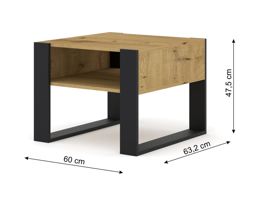 Couchtisch – MONDI – Artisan Eiche mit schwarzem Gestell