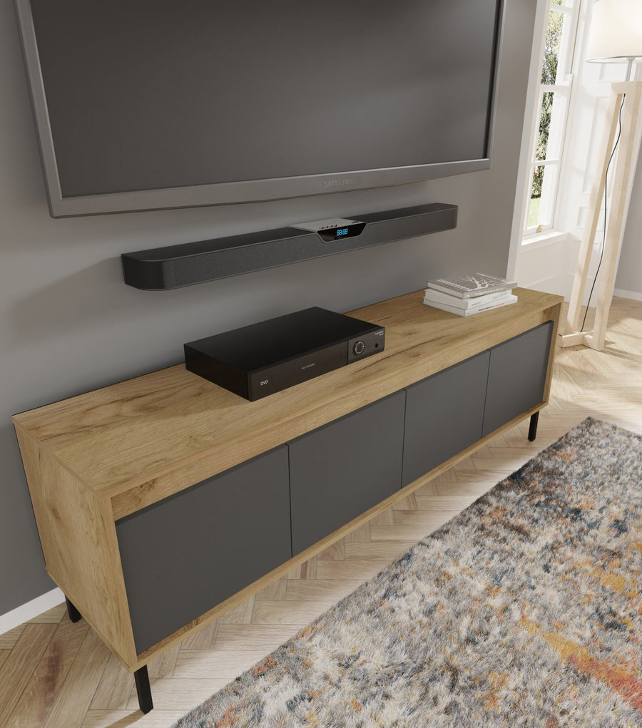 TV-Lowboard – NESTA – Moderner Fernsehschrank mit Holzoptik, 166 cm