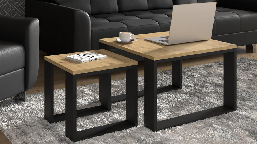 Couchtisch – NUKA – Moderner Doppeltisch mit Holzoptik, 60 cm